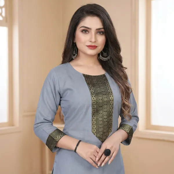 Hf_Holyday_Fashion_Cotton_Silk_Plain_Straight_Kurta_For_Women_With_Golden_Lace_Work