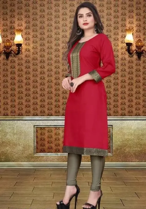 Hf_Holyday_Fashion_Cotton_Silk_Plain_Straight_Kurta_For_Women_With_Golden_Lace_Work