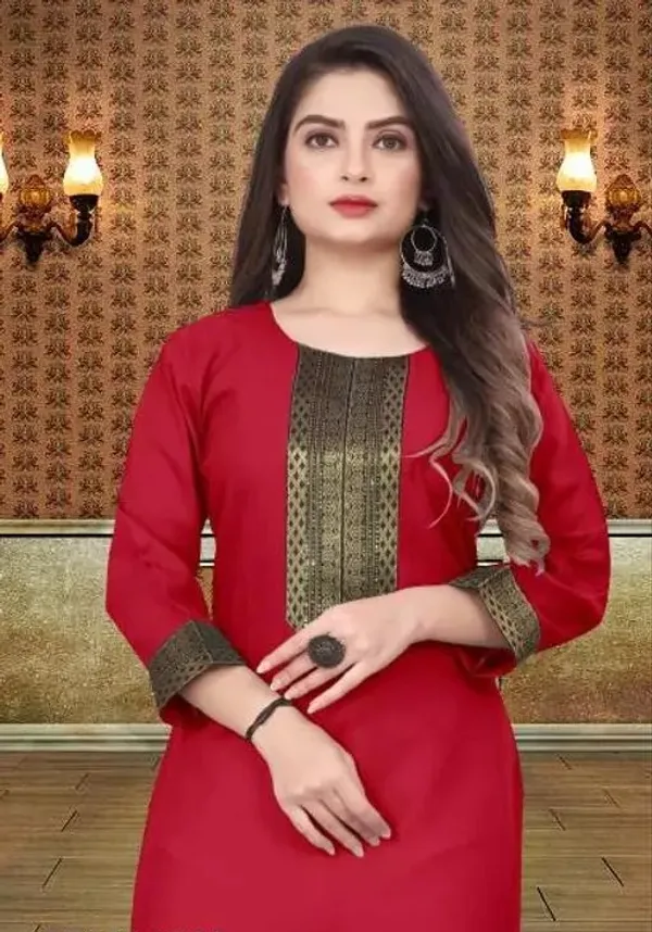 Hf_Holyday_Fashion_Cotton_Silk_Plain_Straight_Kurta_For_Women_With_Golden_Lace_Work