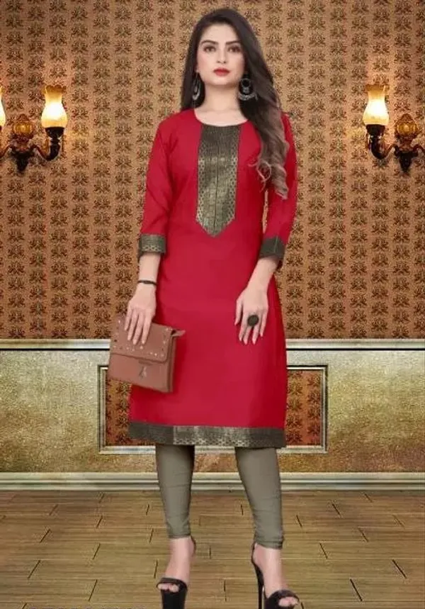 Hf_Holyday_Fashion_Cotton_Silk_Plain_Straight_Kurta_For_Women_With_Golden_Lace_Work