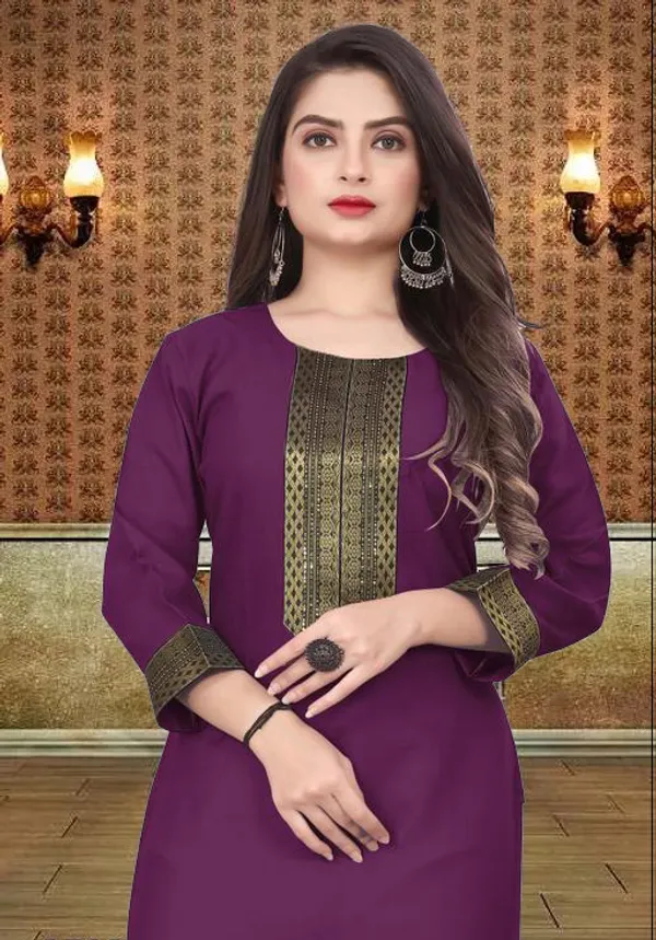 Hf_Holyday_Fashion_Cotton_Silk_Plain_Straight_Kurta_For_Women_With_Golden_Lace_Work