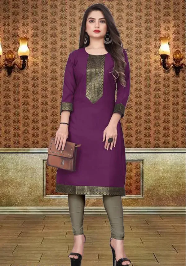 Hf_Holyday_Fashion_Cotton_Silk_Plain_Straight_Kurta_For_Women_With_Golden_Lace_Work