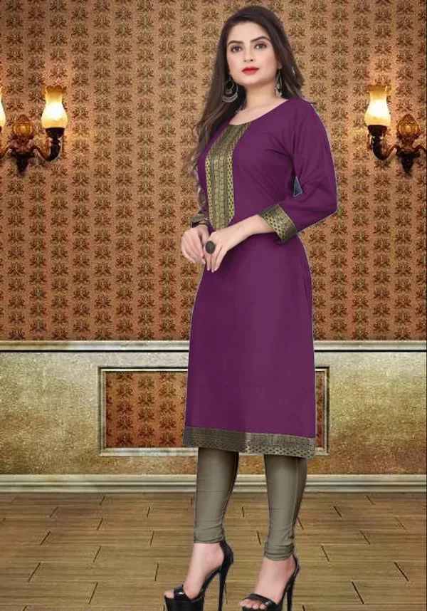 Hf_Holyday_Fashion_Cotton_Silk_Plain_Straight_Kurta_For_Women_With_Golden_Lace_Work