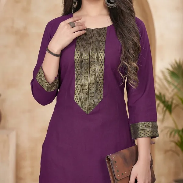 Hf_Holyday_Fashion_Cotton_Silk_Plain_Straight_Kurta_For_Women_With_Golden_Lace_Work