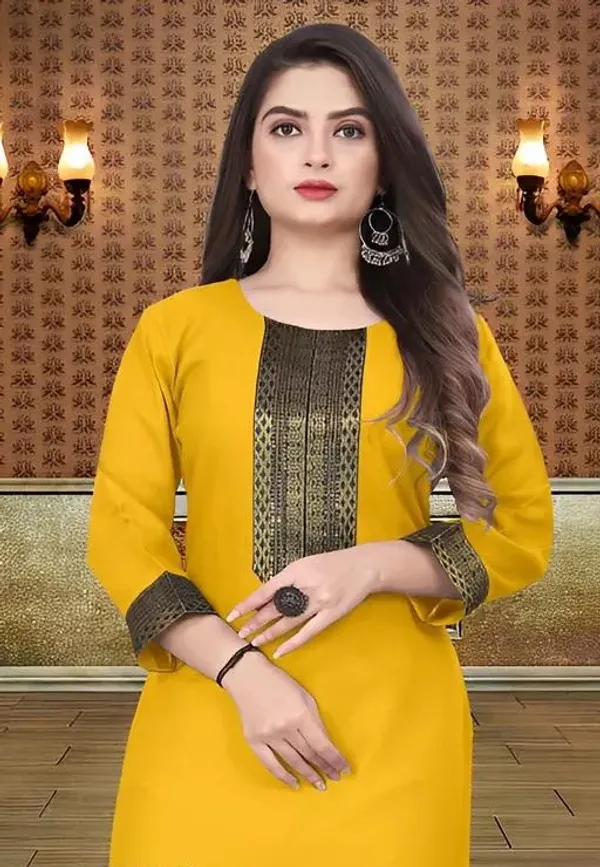 Hf_Holyday_Fashion_Cotton_Silk_Plain_Straight_Kurta_For_Women_With_Golden_Lace_Work