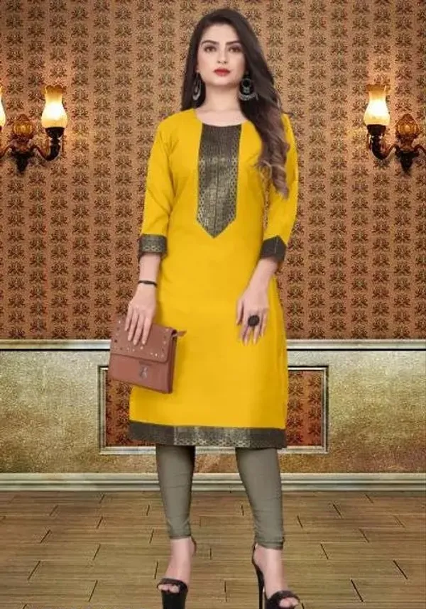Hf_Holyday_Fashion_Cotton_Silk_Plain_Straight_Kurta_For_Women_With_Golden_Lace_Work