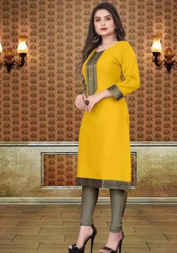 Hf_Holyday_Fashion_Cotton_Silk_Plain_Straight_Kurta_For_Women_With_Golden_Lace_Work