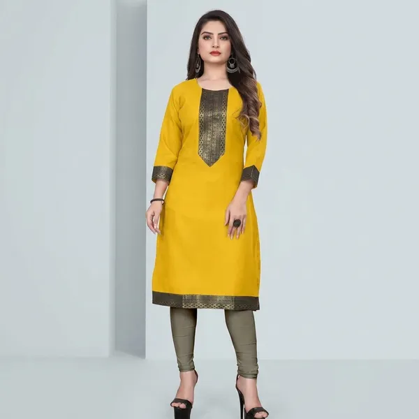 Hf_Holyday_Fashion_Cotton_Silk_Plain_Straight_Kurta_For_Women_With_Golden_Lace_Work