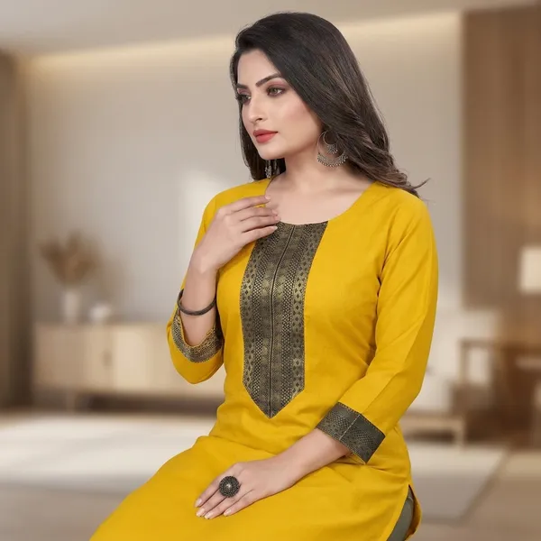 Hf_Holyday_Fashion_Cotton_Silk_Plain_Straight_Kurta_For_Women_With_Golden_Lace_Work