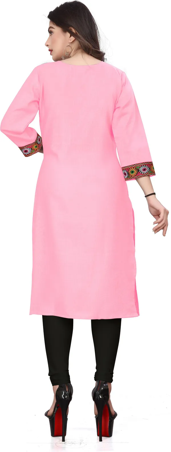 Hf_Holyday_Fashion_Cotton_Silk_Plain_Straight_Embroidered_Patch_Work_Kurta_For_Women