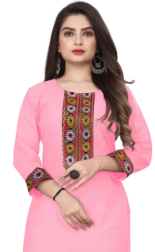 Hf_Holyday_Fashion_Cotton_Silk_Plain_Straight_Embroidered_Patch_Work_Kurta_For_Women