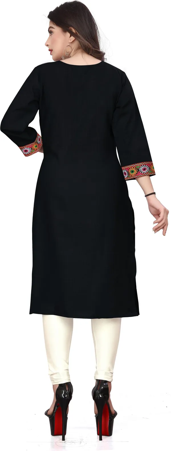 Hf_Holyday_Fashion_Cotton_Silk_Plain_Straight_Embroidered_Patch_Work_Kurta_For_Women