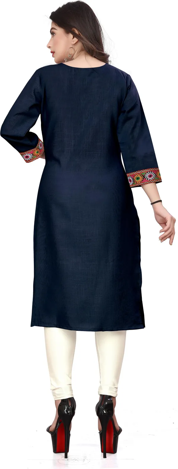 Hf_Holyday_Fashion_Cotton_Silk_Plain_Straight_Embroidered_Patch_Work_Kurta_For_Women