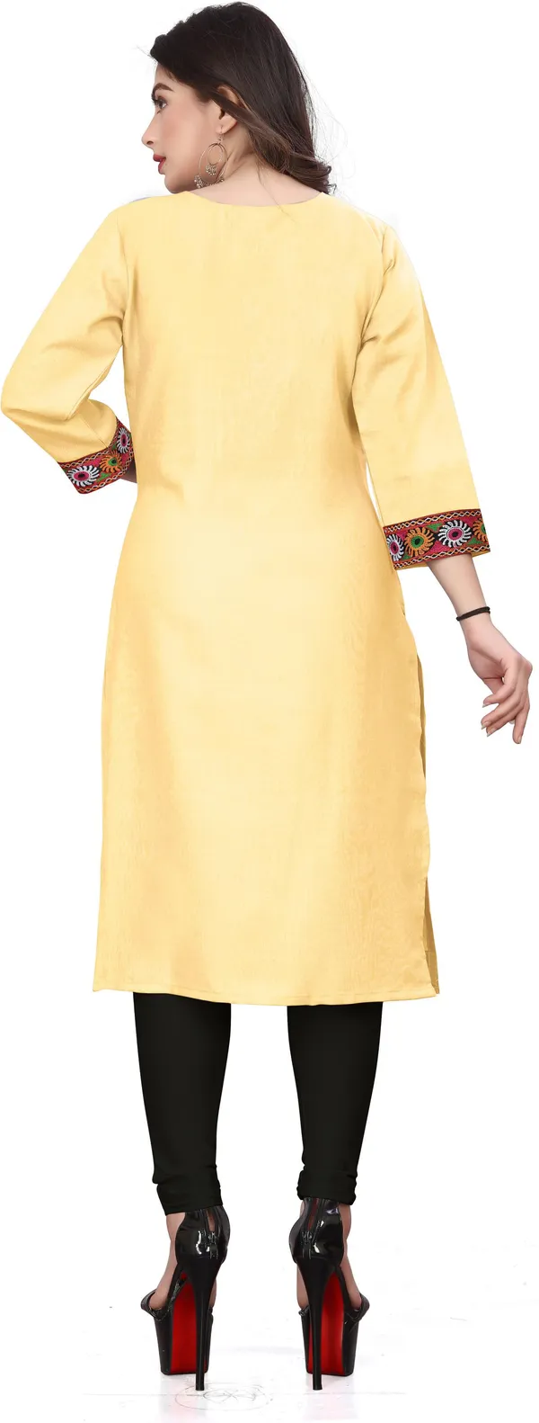 Hf_Holyday_Fashion_Cotton_Silk_Plain_Straight_Embroidered_Patch_Work_Kurta_For_Women