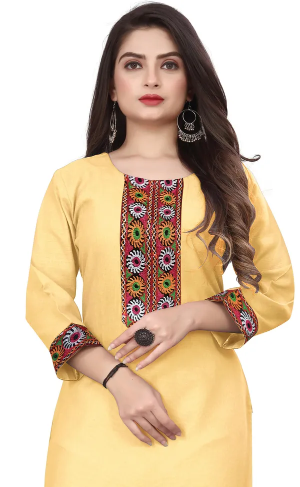 Hf_Holyday_Fashion_Cotton_Silk_Plain_Straight_Embroidered_Patch_Work_Kurta_For_Women