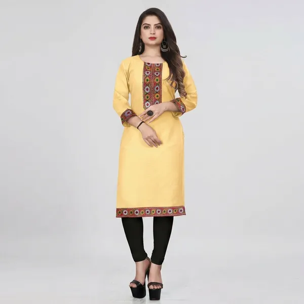 Hf_Holyday_Fashion_Cotton_Silk_Plain_Straight_Embroidered_Patch_Work_Kurta_For_Women