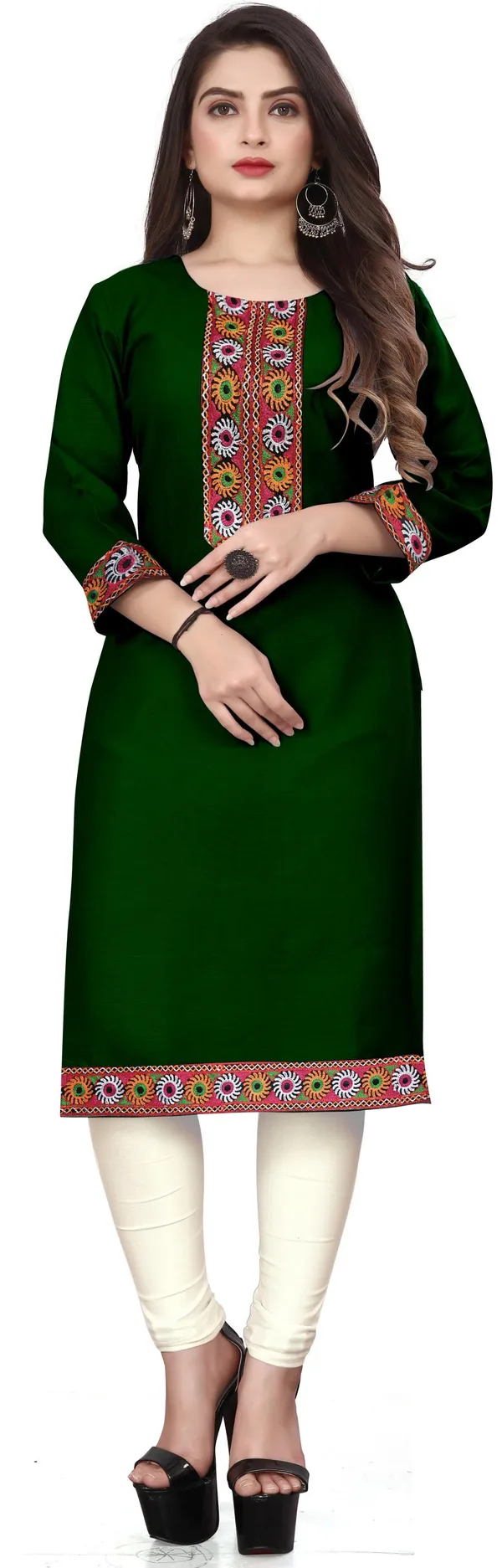 Hf_Holyday_Fashion_Cotton_Silk_Plain_Straight_Embroidered_Patch_Work_Kurta_For_Women