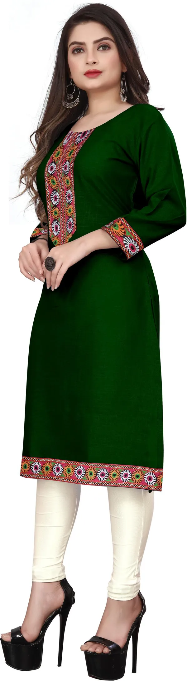 Hf_Holyday_Fashion_Cotton_Silk_Plain_Straight_Embroidered_Patch_Work_Kurta_For_Women