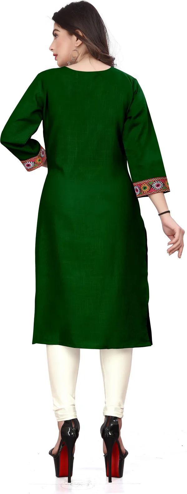 Hf_Holyday_Fashion_Cotton_Silk_Plain_Straight_Embroidered_Patch_Work_Kurta_For_Women