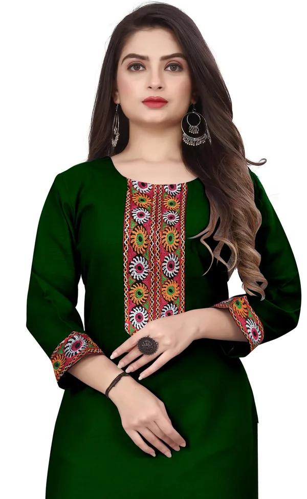 Hf_Holyday_Fashion_Cotton_Silk_Plain_Straight_Embroidered_Patch_Work_Kurta_For_Women