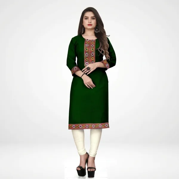 Hf_Holyday_Fashion_Cotton_Silk_Plain_Straight_Embroidered_Patch_Work_Kurta_For_Women