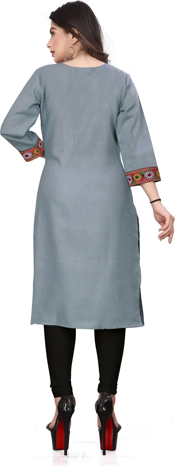 Hf_Holyday_Fashion_Cotton_Silk_Plain_Straight_Embroidered_Patch_Work_Kurta_For_Women