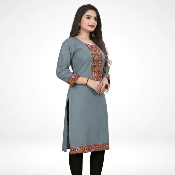 Hf_Holyday_Fashion_Cotton_Silk_Plain_Straight_Embroidered_Patch_Work_Kurta_For_Women