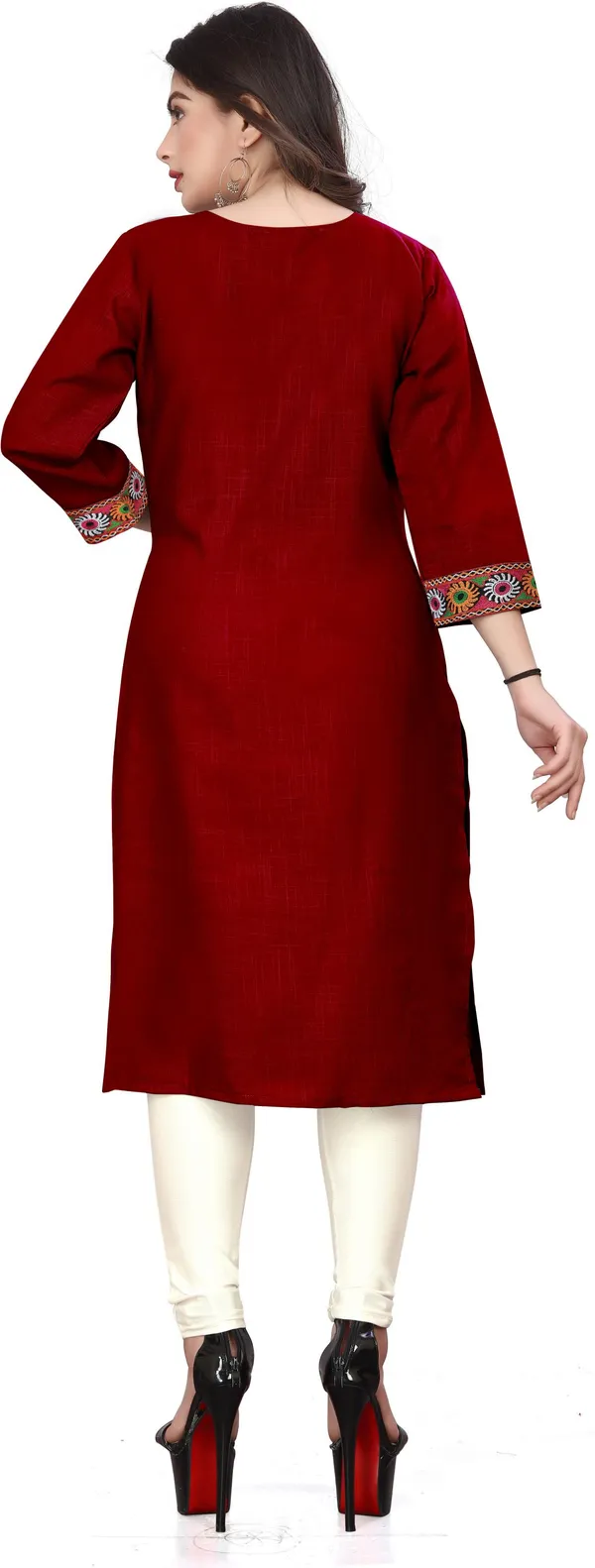 Hf_Holyday_Fashion_Cotton_Silk_Plain_Straight_Embroidered_Patch_Work_Kurta_For_Women