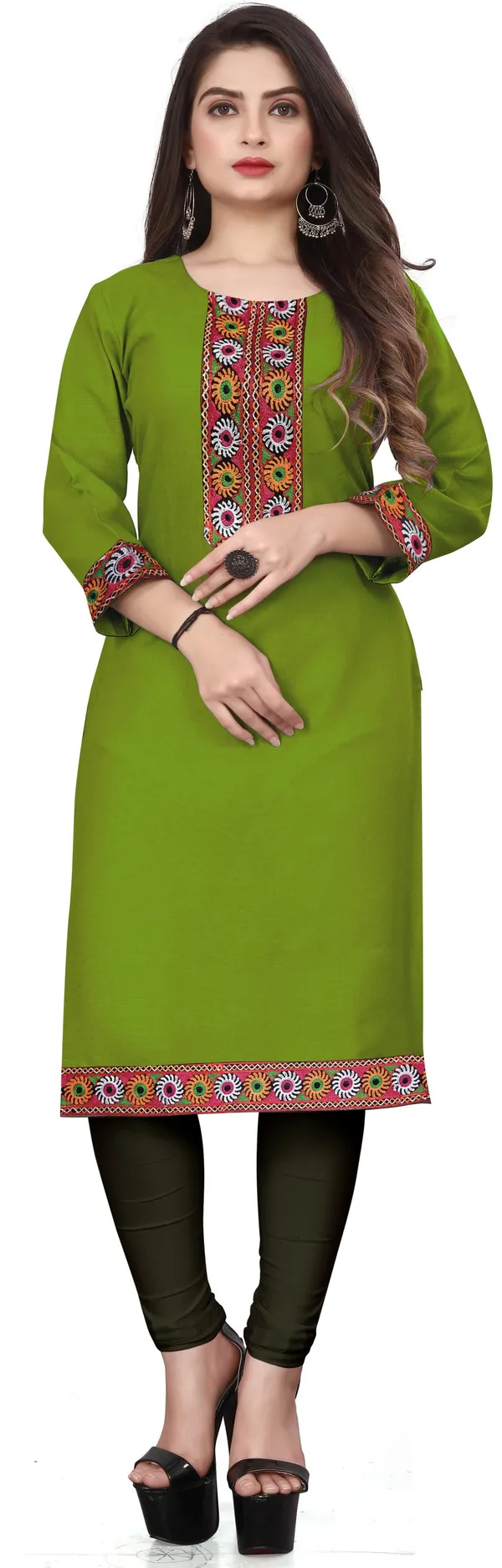 Hf_Holyday_Fashion_Cotton_Silk_Plain_Straight_Embroidered_Patch_Work_Kurta_For_Women