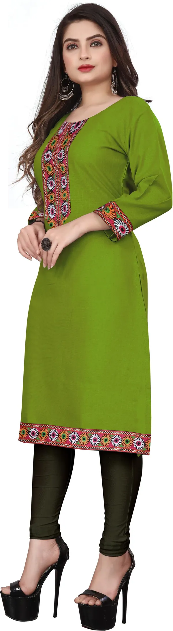 Hf_Holyday_Fashion_Cotton_Silk_Plain_Straight_Embroidered_Patch_Work_Kurta_For_Women