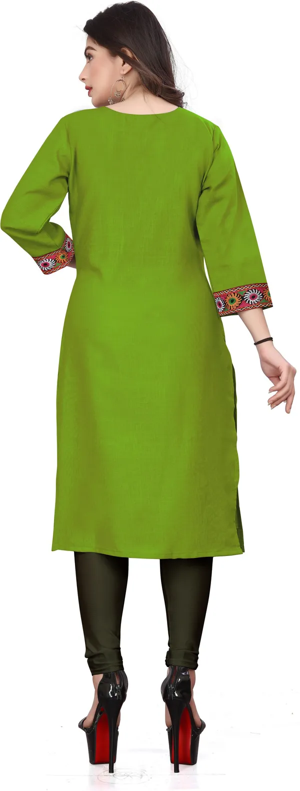 Hf_Holyday_Fashion_Cotton_Silk_Plain_Straight_Embroidered_Patch_Work_Kurta_For_Women