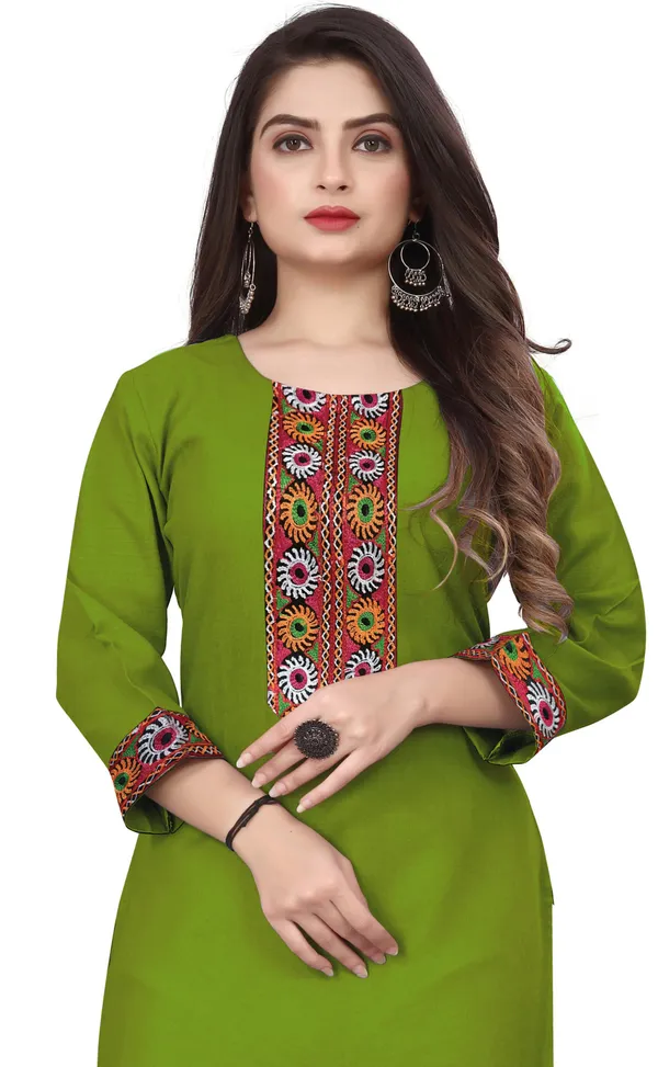 Hf_Holyday_Fashion_Cotton_Silk_Plain_Straight_Embroidered_Patch_Work_Kurta_For_Women