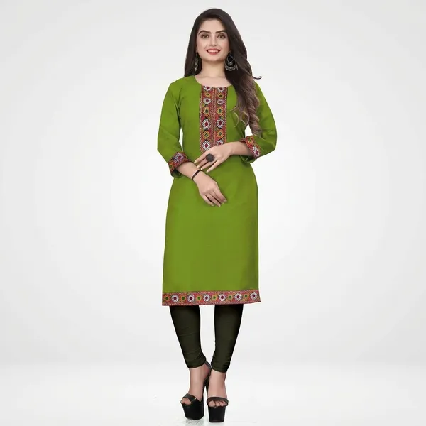 Hf_Holyday_Fashion_Cotton_Silk_Plain_Straight_Embroidered_Patch_Work_Kurta_For_Women