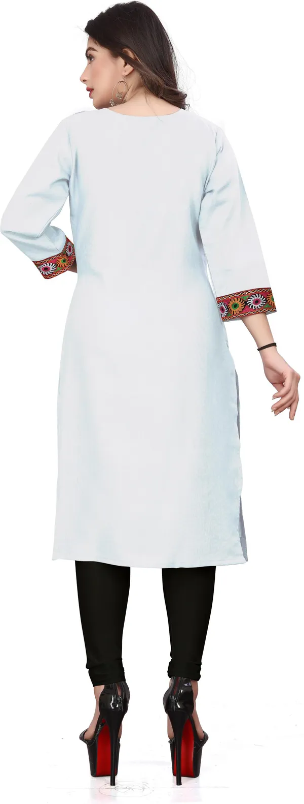 Hf_Holyday_Fashion_Cotton_Silk_Plain_Straight_Embroidered_Patch_Work_Kurta_For_Women