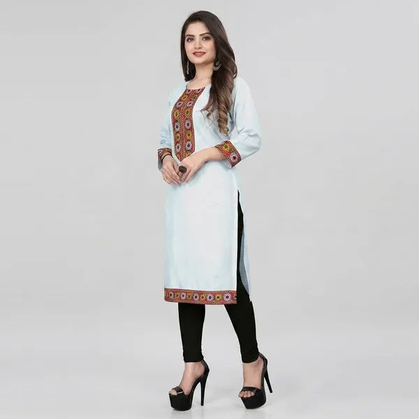 Hf_Holyday_Fashion_Cotton_Silk_Plain_Straight_Embroidered_Patch_Work_Kurta_For_Women
