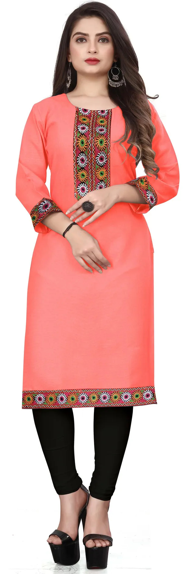 Hf_Holyday_Fashion_Cotton_Silk_Plain_Straight_Embroidered_Patch_Work_Kurta_For_Women