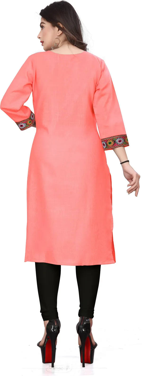 Hf_Holyday_Fashion_Cotton_Silk_Plain_Straight_Embroidered_Patch_Work_Kurta_For_Women