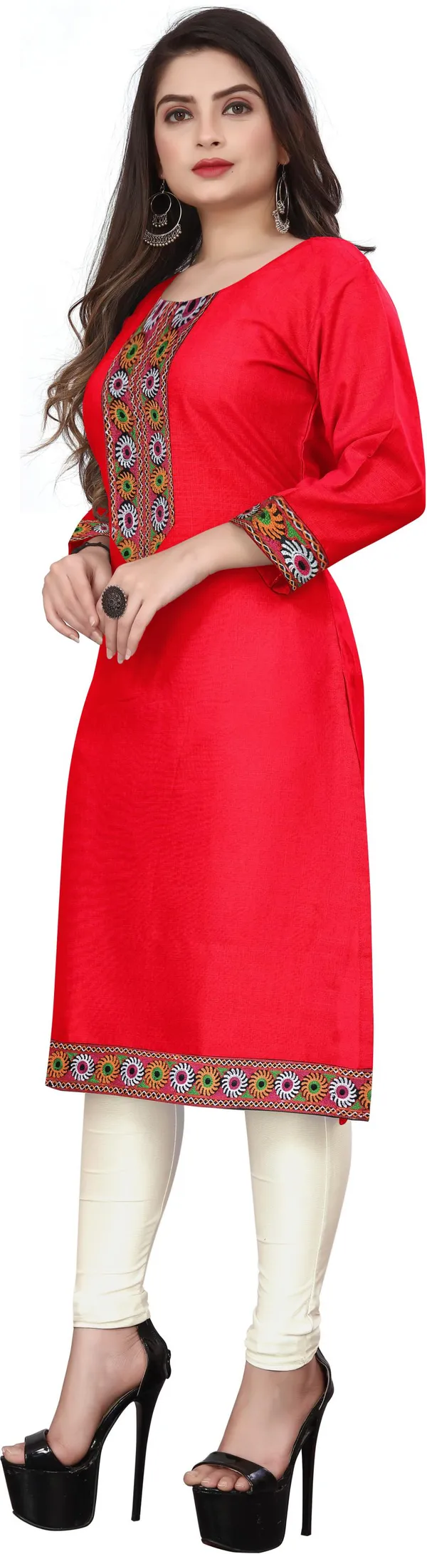 Hf_Holyday_Fashion_Cotton_Silk_Plain_Straight_Embroidered_Patch_Work_Kurta_For_Women