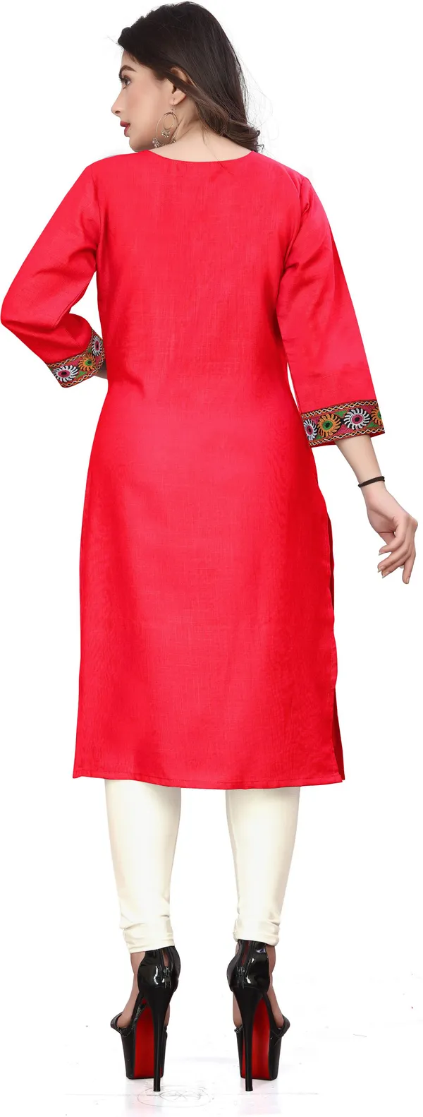 Hf_Holyday_Fashion_Cotton_Silk_Plain_Straight_Embroidered_Patch_Work_Kurta_For_Women