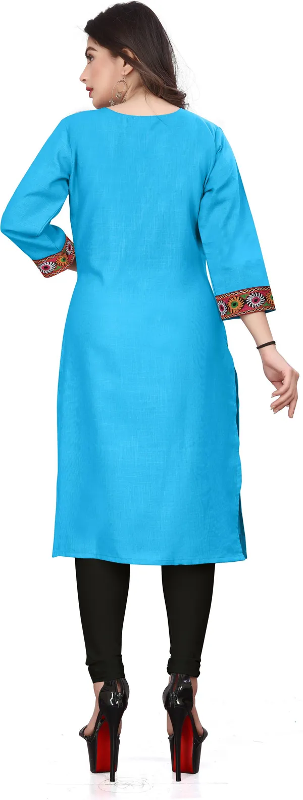 Hf_Holyday_Fashion_Cotton_Silk_Plain_Straight_Embroidered_Patch_Work_Kurta_For_Women
