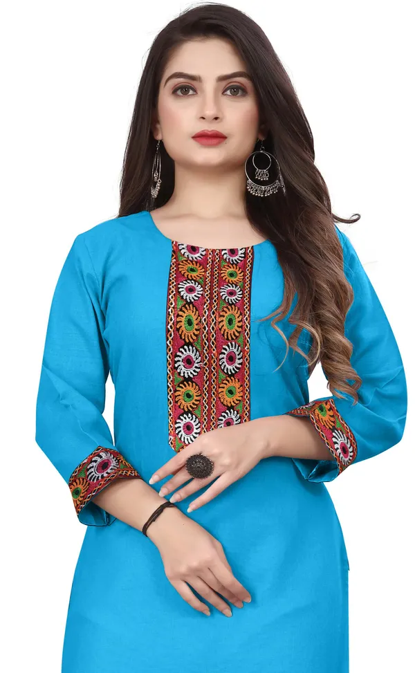 Hf_Holyday_Fashion_Cotton_Silk_Plain_Straight_Embroidered_Patch_Work_Kurta_For_Women