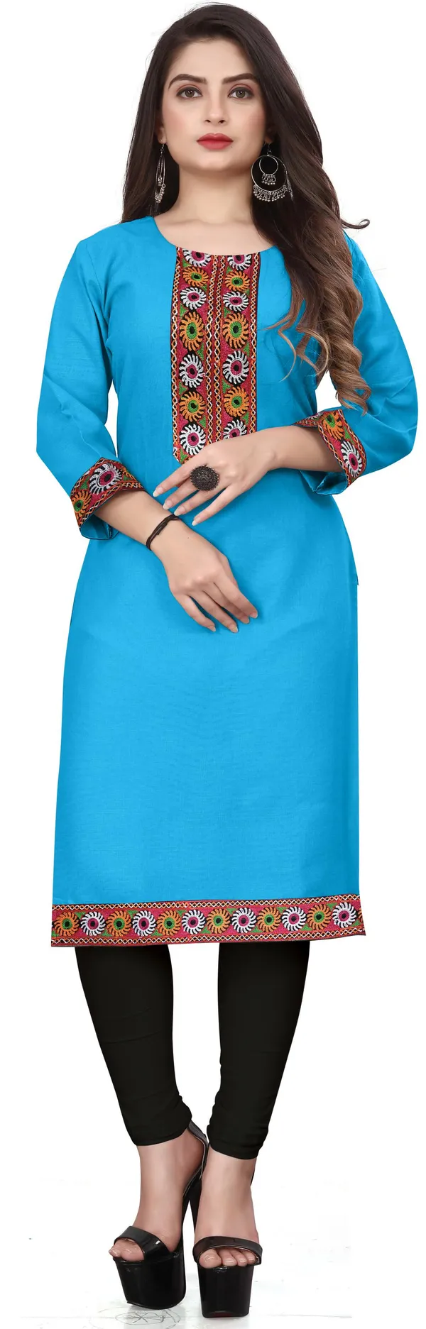 Hf_Holyday_Fashion_Cotton_Silk_Plain_Straight_Embroidered_Patch_Work_Kurta_For_Women