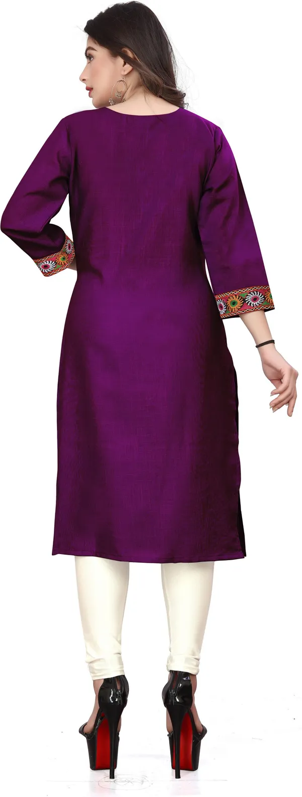 Hf_Holyday_Fashion_Cotton_Silk_Plain_Straight_Embroidered_Patch_Work_Kurta_For_Women