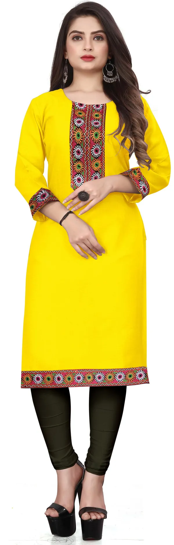 Hf_Holyday_Fashion_Cotton_Silk_Plain_Straight_Embroidered_Patch_Work_Kurta_For_Women