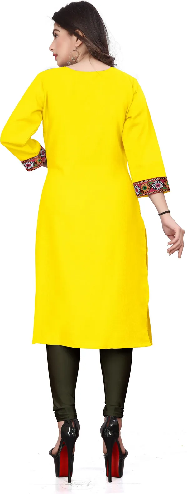 Hf_Holyday_Fashion_Cotton_Silk_Plain_Straight_Embroidered_Patch_Work_Kurta_For_Women