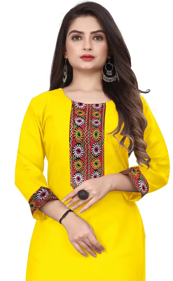 Hf_Holyday_Fashion_Cotton_Silk_Plain_Straight_Embroidered_Patch_Work_Kurta_For_Women