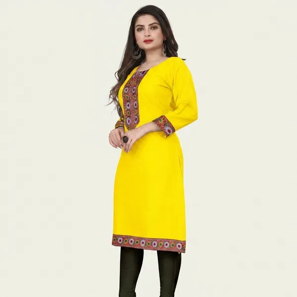 Hf_Holyday_Fashion_Cotton_Silk_Plain_Straight_Embroidered_Patch_Work_Kurta_For_Women