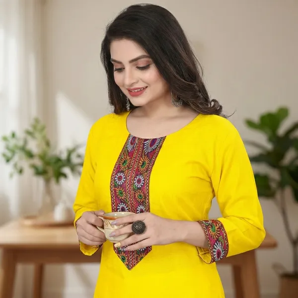 Hf_Holyday_Fashion_Cotton_Silk_Plain_Straight_Embroidered_Patch_Work_Kurta_For_Women