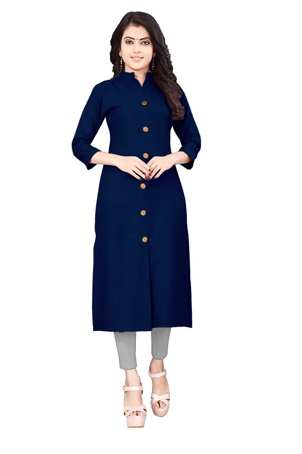Hf_Holyday_Fashion_Cotton_Silk_Plain_Straight_Front_Slit_Kurta_For_Women