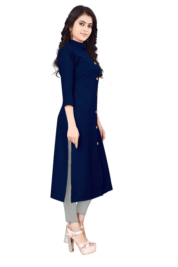 Hf_Holyday_Fashion_Cotton_Silk_Plain_Straight_Front_Slit_Kurta_For_Women